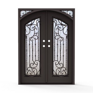 3 lite arched top french steel door