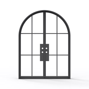 6 Lite French Steel Arch Top Exterior Double Door